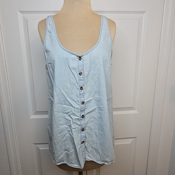 Volcom Stone 100% Cotton Tank Top Button Up Surf Beach Denim Look Y2K  SZ Large - Picture 1 of 13